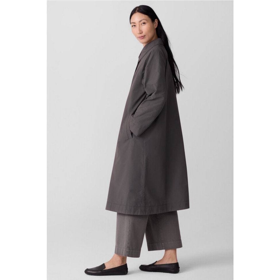 Eileen Fisher Womens L Rye Light Cotton Nylon Classic Collar Coat $298 — image 2 of 8